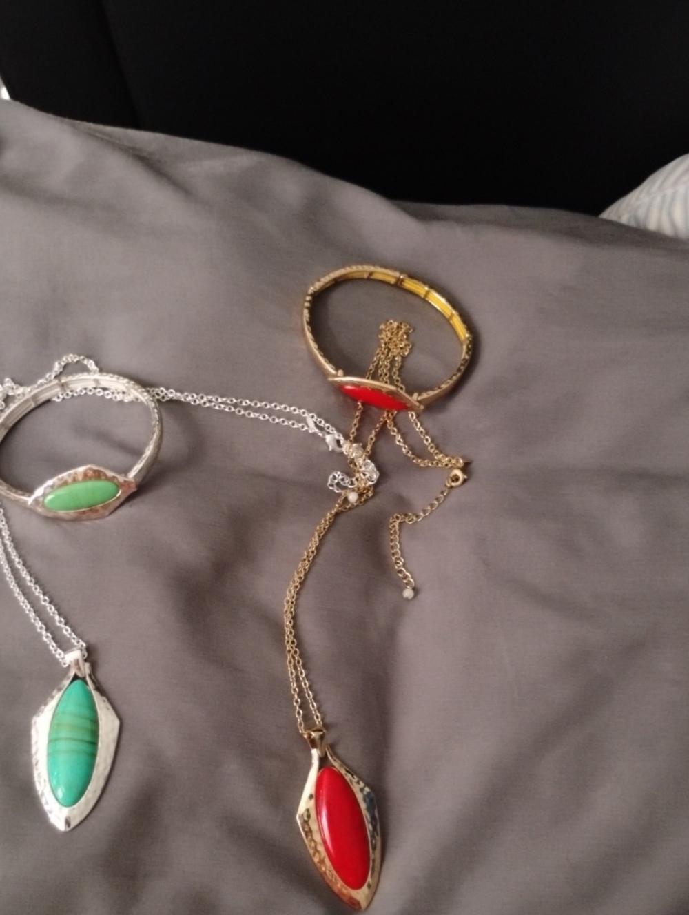 Lia Sophia Gold-Tone Necklace and Bracelet with Red and Green Stones